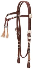 Futurity Brow Headstall - Leather - Rawhide - Horsehair Tassels - Silver Trim