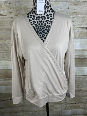 LuLaRoe Rebecca Cross-Front Long Sleeve Top Sid Tan Size Medium NWT
