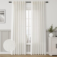 Natural Linen Curtains 84 Inch Length 2 Panels Cream White Pleated Linen Drap...