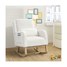 Rocking Chair for Nursery, Teddy Upholstered Wingback Rocking Chair, Accent G...