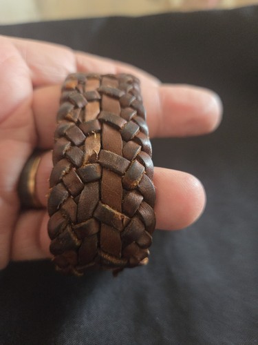 Men's Brown Braided Leather Wrist Bracelet, Snap Closure, No Stone