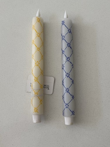 Flameless Candle Tapers Blue Yellow New Set Of 2 11” - Picture 5 of 8