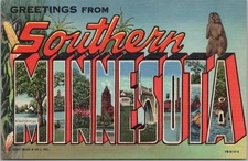 Vintage 1937 "SOUTHERN MINNESOTA" Large Letter Postcard Curteich Linen - Unused