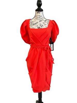 Gabrielle Union NY&Co NWT Orange  Puff Sleeve Surplice Belted Midi Dress  XS