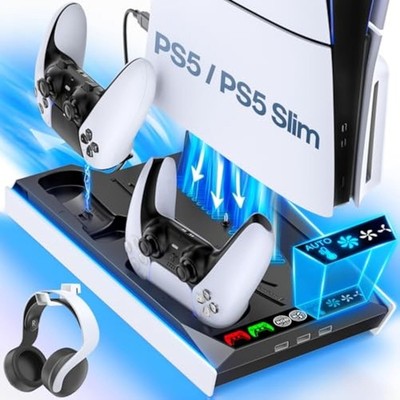 Tokluck PS5/PS5 PRO/Slim Ständer mit Automatisch Einstellbarer 3-Stufen-Lüfter
