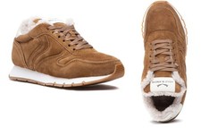 VOILE BLANCHE JULIA Fur Tobacco Suede Leather Sneakers Shoes Womens 5 35