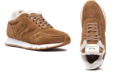 VOILE BLANCHE JULIA Fur Tobacco Suede Leather Sneakers Shoes Womens 5 35