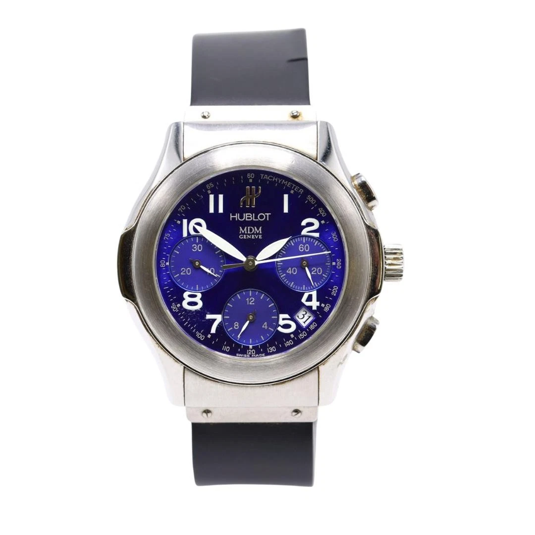 Hublot — Hublot Elegant MDM 1810.2 Stainless Steel Blue Dial Automatic Chronograph Watch
