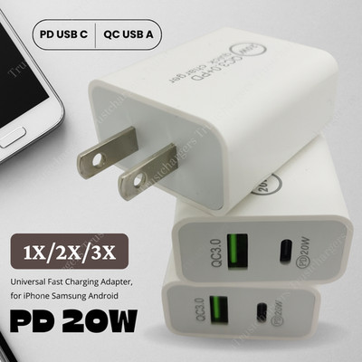 20W DUAL USB Type-C Wall Adapter US Fast Charger PD Power For iPhone/Android Lot