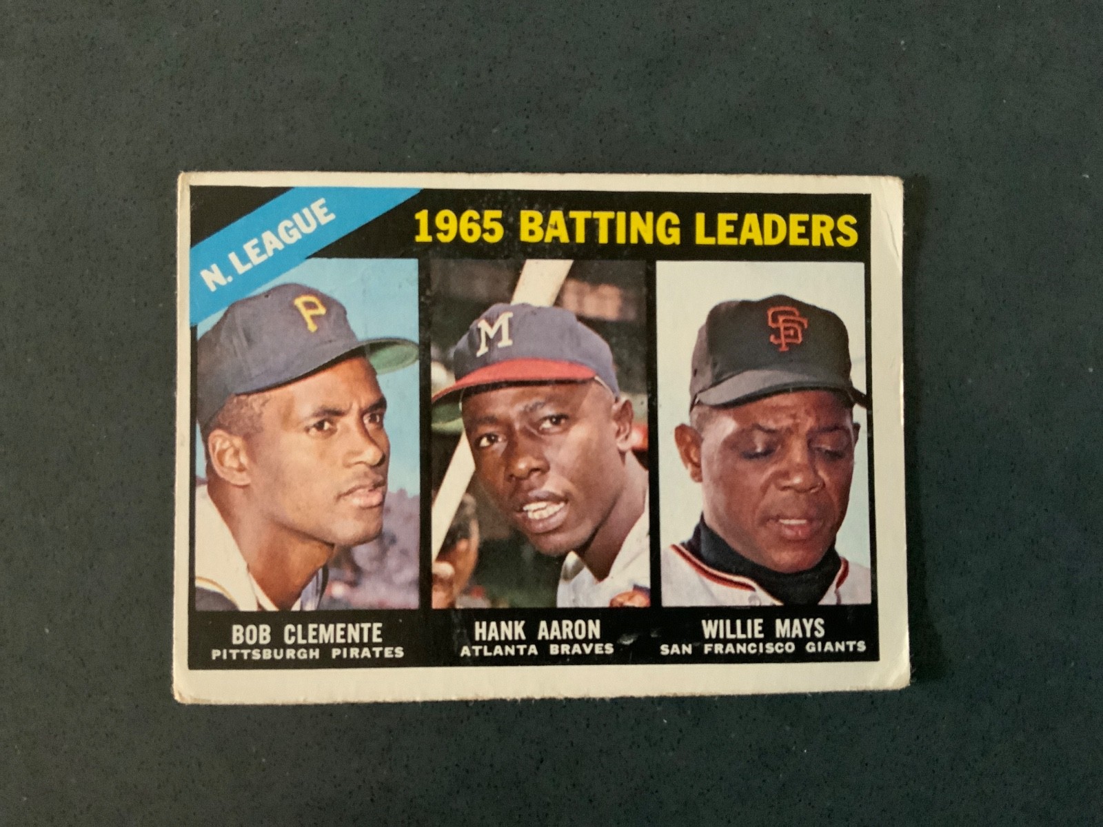 1966 Topps #215 NL Batting Leaders (Bob Clemente / Hank Aaron / Willie Mays)