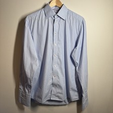 Eton Mens Ganghester 1928 Blue White Pinstripe Shirt 41 / 16 Formal Double Cuff