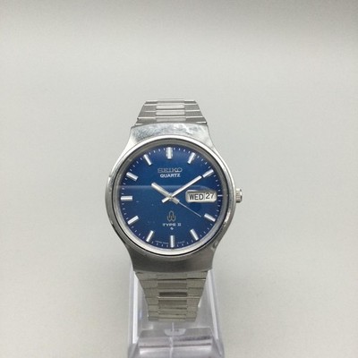 ⭐️希少⭐️SEIKO 7546-700B タイプⅡ デイデイト腕時計 70s Vintage Seiko Quartz Type II Mens Watch 35mm Blue Day Date 7546
