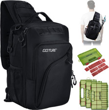 Durable Black Fishing Sling Bag with Tackle Boxes - 20L Capacity for Anglers
