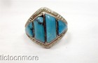 VINTAGE NAVAJO INDIAN COBBLESTONE TURQUOISE STAMPWORK RING STERLING — photo 1