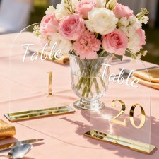 Wedding Table Numbers 1-20 with Stands 3D Gold Number 5.5 x 7 Arch Transparent