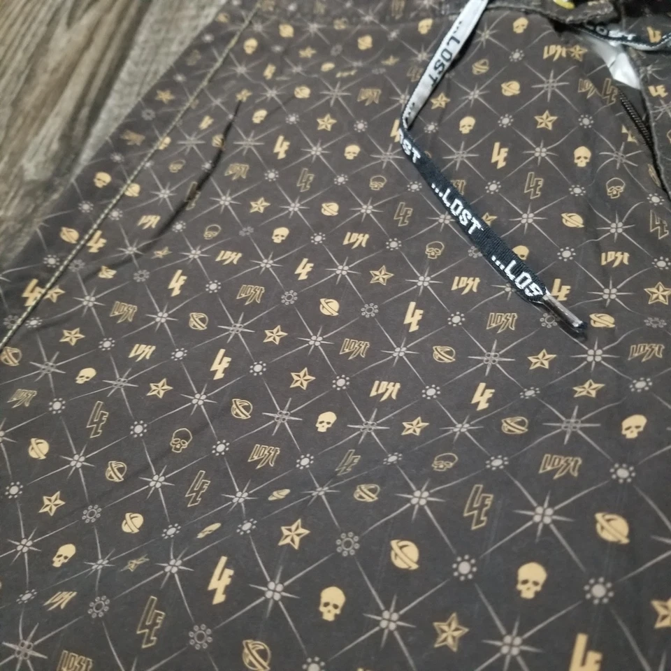 Lost Industries 板短裤男式 29 棕色 AOP 骷髅泳裤冲浪 — 第 3/4 张图片