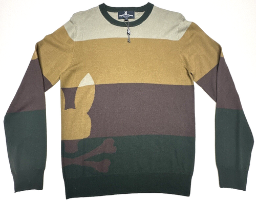 Psycho Bunny Soft Merino Wool Stripe Logo Sweater Pullover Mens Size Small - Picture 2 of 4