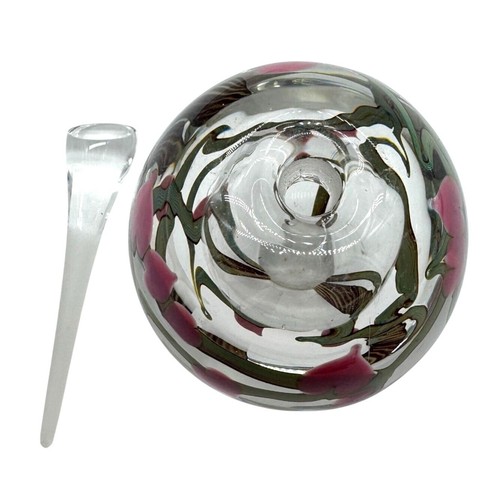 Zellique Handcrafted Glass Perfume Bottle Pink Floral Design & Clear Stopper 4"H - Picture 5 of 7