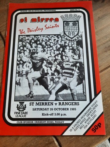 St Mirren gegen Rangers League Programm 26. Oktober 1985