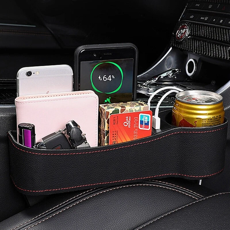 Storage Organizer Pocket Car Right Side Seat Catcher Box Leather Dual USB Ports - Image 3 of 4