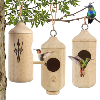 3 Pack Wooden Hummingbird Houses for Outside Nesting Garden Window Bird Houses