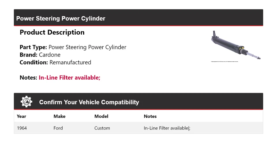 For 1964 Ford Custom Power Steering Power Cylinder Cardone - Image 2 of 4