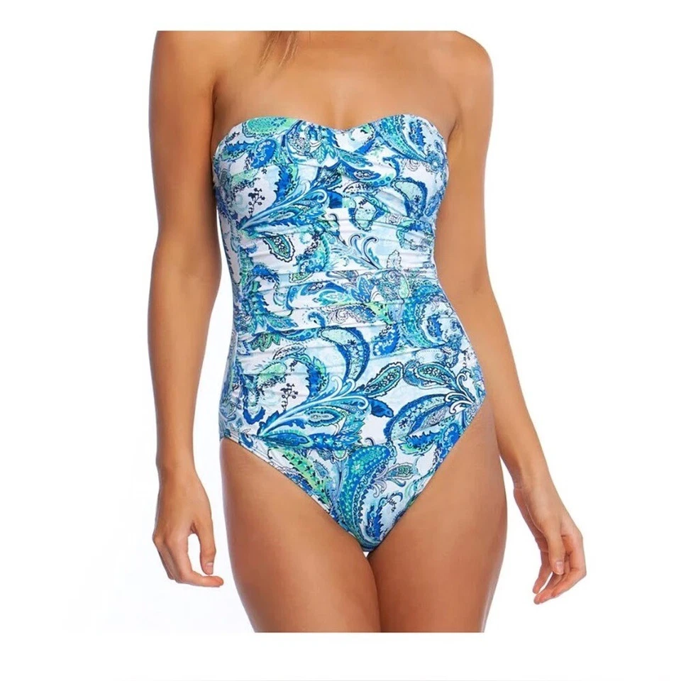 Traje de baño Lauren Ralph Lauren azul fiesta cachemir bandeau de una pieza 8 nuevo con etiquetas Foto 3 de 4