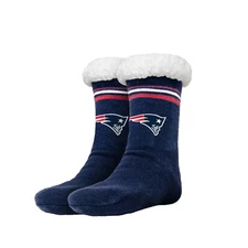 New England Patriots Women's Stripe Logo Tall Footy Slippers Size 6-10 Non Skid