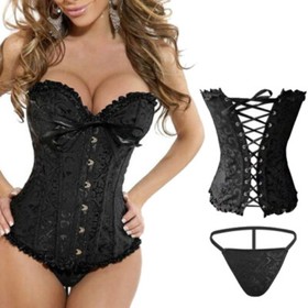 Plus Size Sexy Lace up Boned Corset Overbust Top Punk Waist Cincher Shaper Black