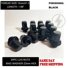 24 Black 14x1.5 OEM Factory Style Mag Lug Nuts For 2022 Toyota Tundra TRD 1794