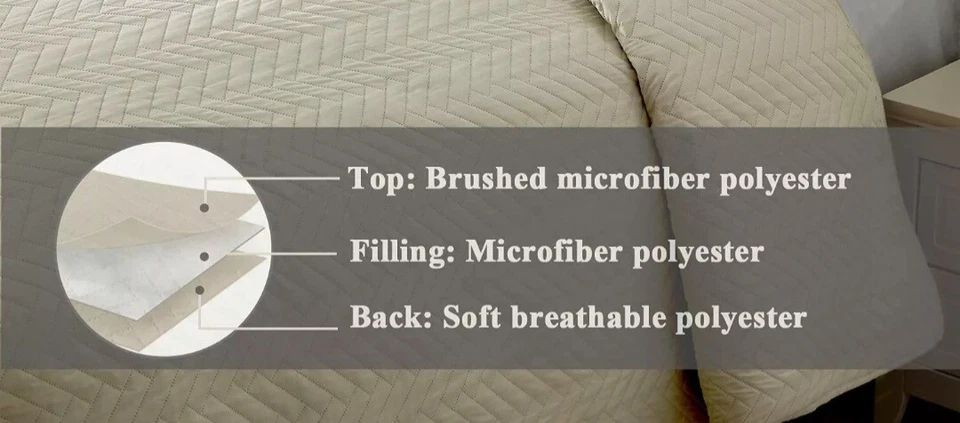 King Comforter Quilt Set Dark Ivory w/ Pillow SHAMS Lightweight Soft Semech. - Image 3 of 4