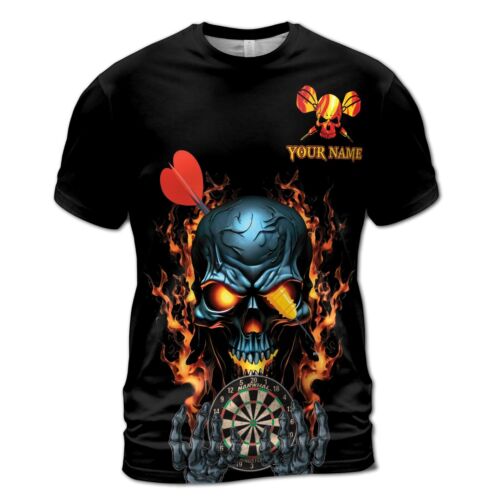 Camiseta para hombre con nombre personalizado diseño de calavera de dardos flameante S-5XL - Imagen 3 de 4