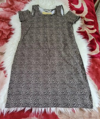 𝅺MICHAEL KORS Leopard Print Cold Shoulder Shift Dress Size M
