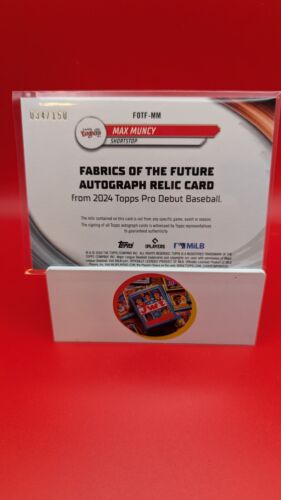 2024 Topps Pro Debut Max Muncy Fabrics of the Future Jersey Auto Blue /150 - Picture 2 of 2