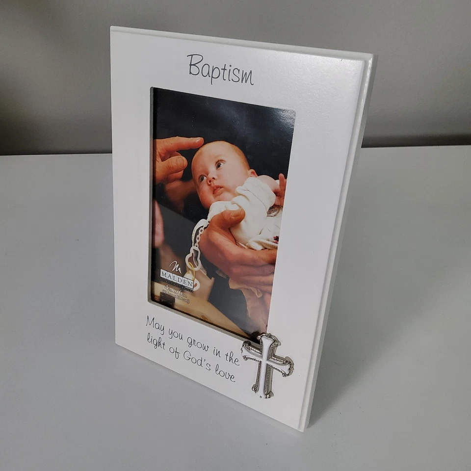 Marco de madera bautismo que crezcas a la luz del amor de Dios 4x6 blanco Foto 4 de 4