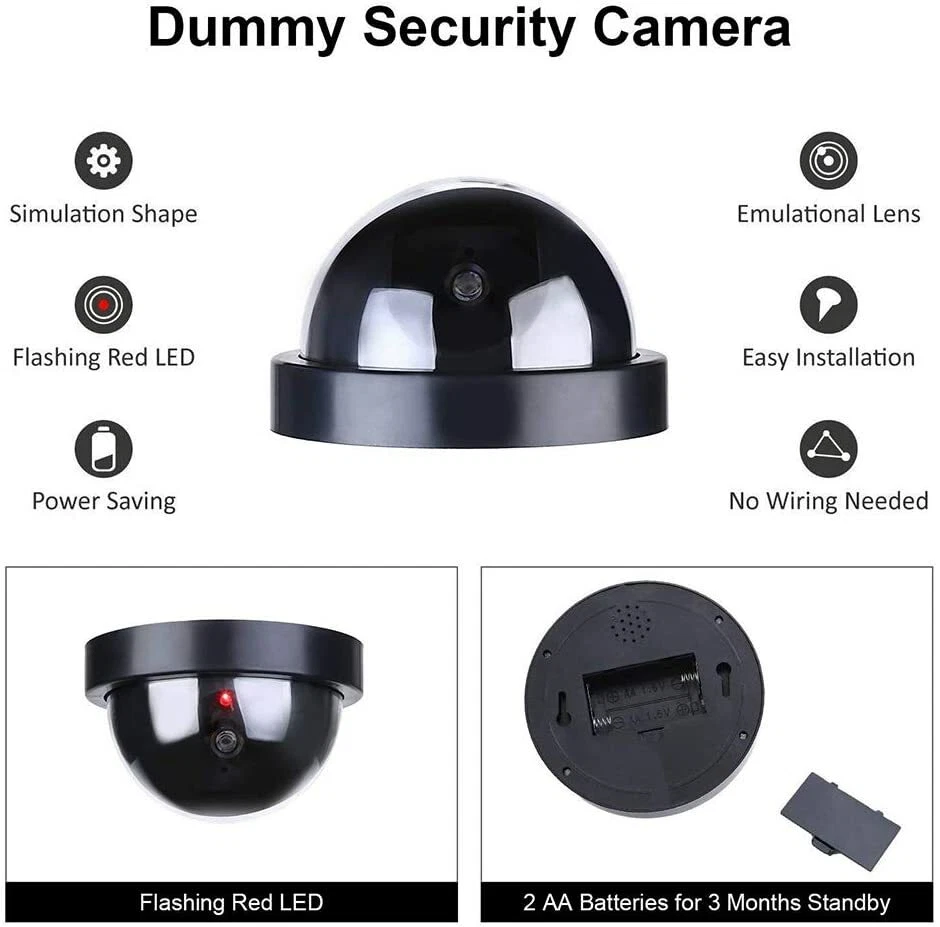 1-8Pack Dummy Camera Fake Security CCTV Dome Camera with Flashing Red LED Light - Image 4 of 4
