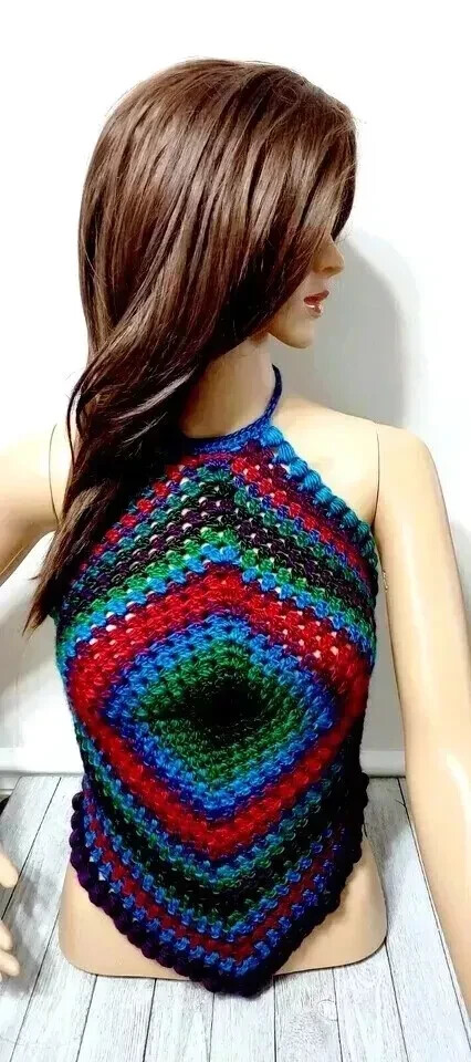 crochet womans handmade festival top granny square M/L/XL esmerelda USA made new