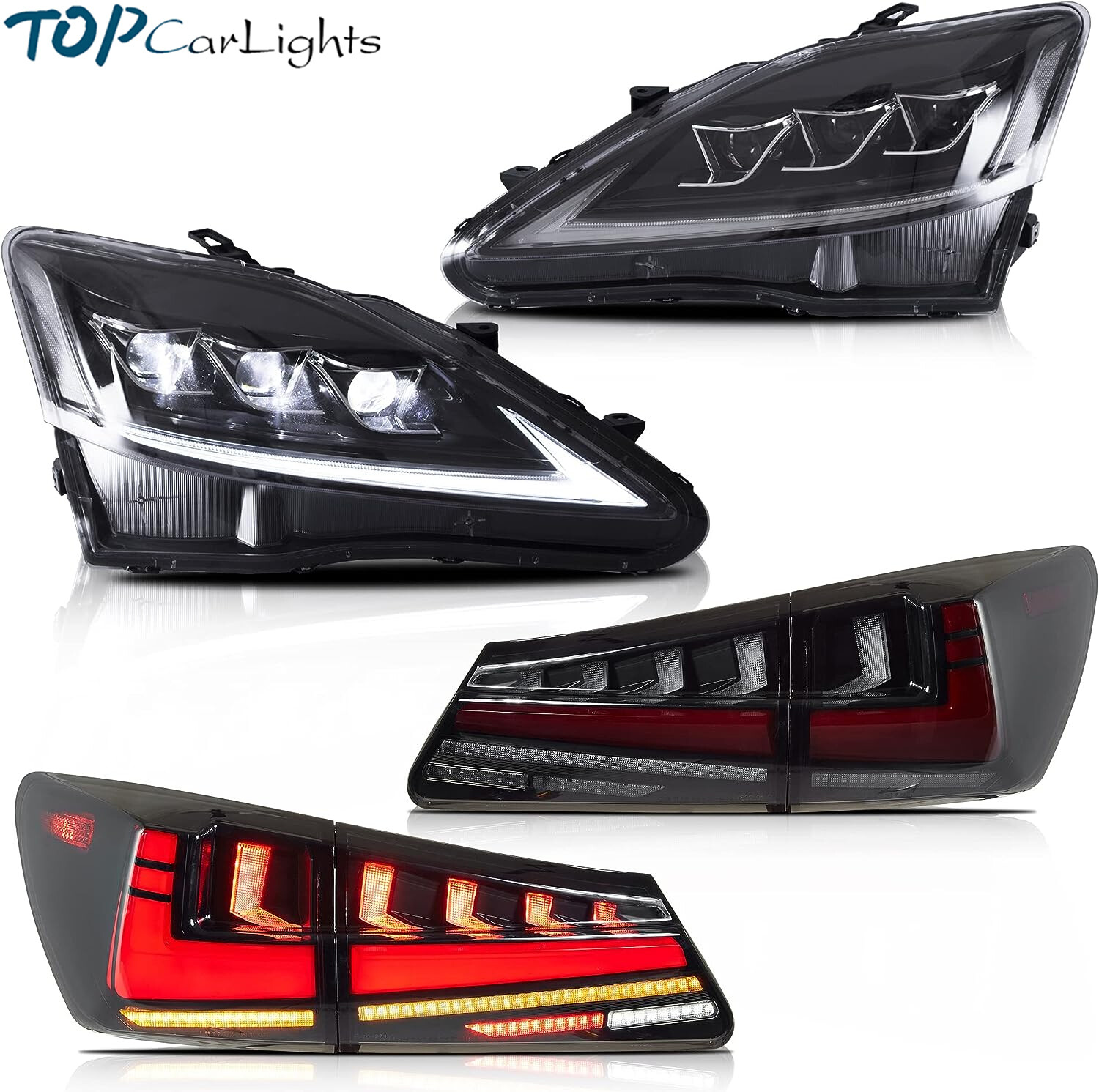 VLAND LED Projector Headlights+Red LED Tail Lights For 2006-2014 IS250 IS350 ISF