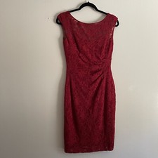 Lauren Ralph Lauren Women 4 Red Lace V-Back Sleeveless Ruched Sheath Dress