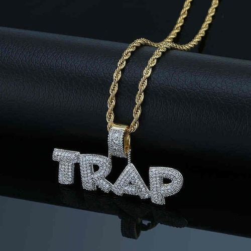 Trapstar Iced Pendant Chain Necklace Bling Dog Tag Icy Shine Rapper