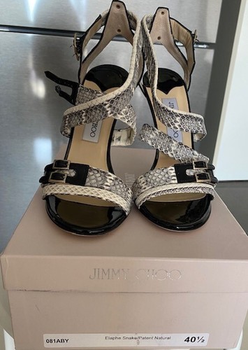 NIB Jimmy Choo Elaphe Snake /Patent Sandals Size 40.5 EU - Afbeelding 1 van 6