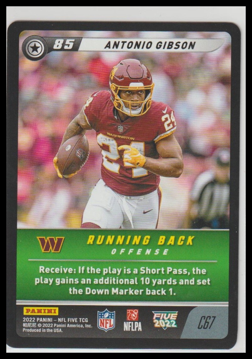 Antonio Gibson 2022 Panini NFL Five #C67 Washington Antonio Gibson 2022 Panini NFL Five #C67 Washington