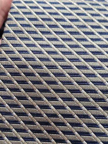 LORD & TAYLOR ~ 100% Silk Men’s Tie • Navy Khaki Silver Striped - Picture 3 of 6