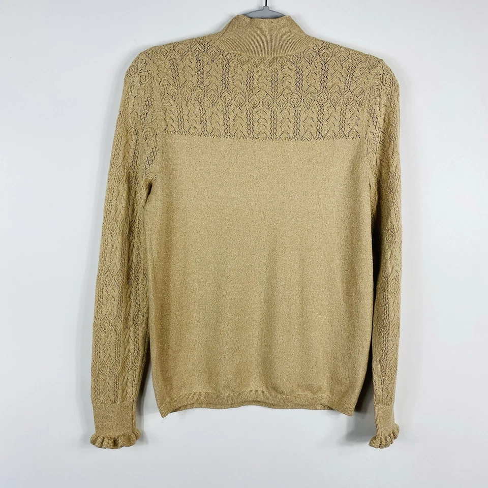 Pullover Ann Taylor LOFT Talla Mediana Pointelle Brillo Cuello Alto Tostado Foto 3 de 4
