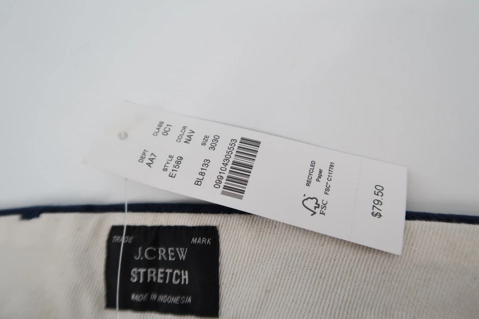 J Crew 裤子男式 30X30 海军蓝 484 修身版型拉丝斜纹休闲裤弹性学院风新品 — 第 3/4 张图片