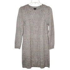 Talbots Cable Knit Sweater Dress Gray Confetti Medium Knee Length Cozy Chic