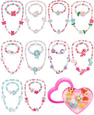 30 Pieces Girl Princess Necklace Bracelet Jewelry Set Includes 10 Sets Girls Bea