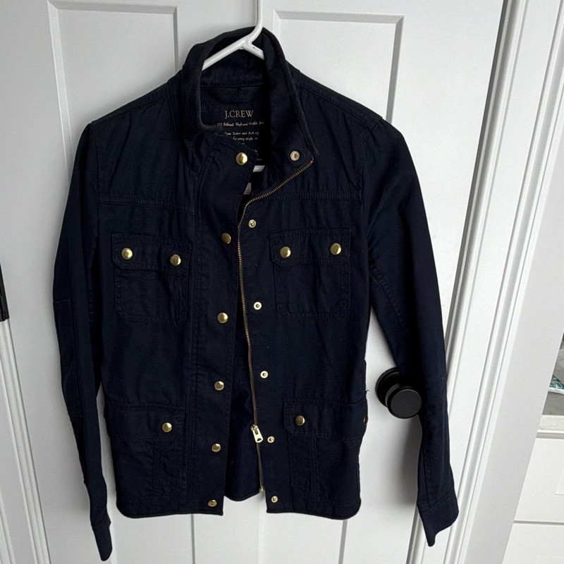 J.CREW Navy Relaxed Boyfriend Field Jacket, Zip Snap Button Pockets Women XXS