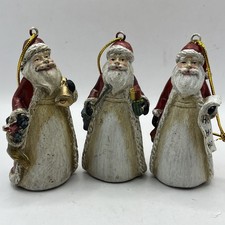 Wooden Santa Christmas Holiday Ornaments Rustic 4" Hand Painted Set of Four