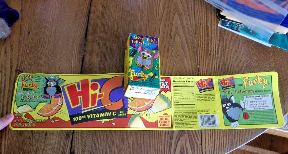 RARE Vtg 1998 Minute Maid HI-C FURBY Juice Box & Cardboard Insert